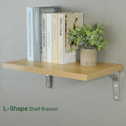 SAYAYO Heavy Duty Floating Shelf Brackets 8 Inch x 6 Inch, Stainless Steel Wall Shelf Brackets & Supports Brushed Nickel L Bracket, Angle Bracket Corner Brace for Wood, 4Pcs
