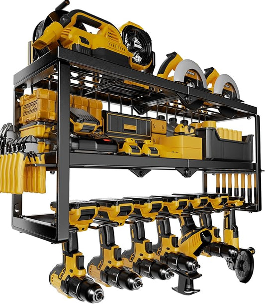 Power Tool Organizer, 7 Drill Holder for Tool Organizer, Storage and Organization for Garage, Heavy Duty Metal Tool Shelf Utility Rack for Cordless Power Tools Suitable for Pegboard/Workshop