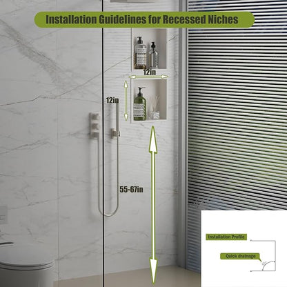 Stainless Steel Shower Niche 12"x12"，Shower Inserts Kit for Bathroom ， Recessed Shower Shelf Organizer for Storage Matte White （12"x12"）