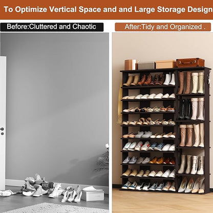 HOMEFORT 10 Tiers Shoe Rack, 50 Pairs Large Shoe Shelf, 61.8" Tall Shoe Tower, Freestanding Shoe Rack Organizer with Open Shelves, Wood Shoe Stand for Boot Storage, for Closet, Entryway, Espresso