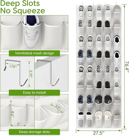 Unjumbly Over the Door Shoe Organizer with 40 Large Breathable Mesh Pockets, Space Saving Shoe Holder, Hanging Shoe Rack for Entryway Bedroom Closet Storage (White, 40 Pockets)