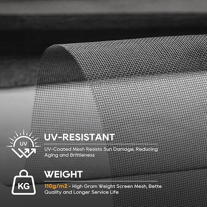 King&Charles Window Screen Door Mesh, Window Screen Replacement/Repair Kit, 48”x118” Fiberglass Black Mesh, Durable&Visibility & Cuttable & Washble, Easy to Replace/Install/DIY