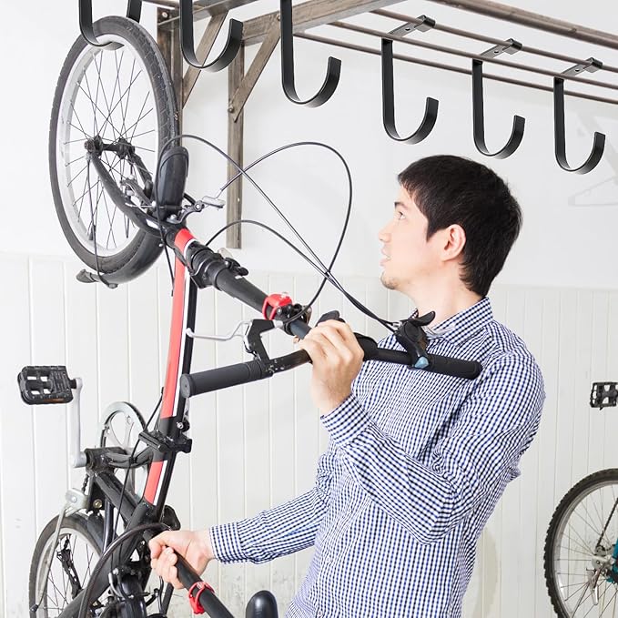 QWORK Bike Hooks for Garage Ceiling Mount Rack, 4 Pack Wall Shelving Hooks