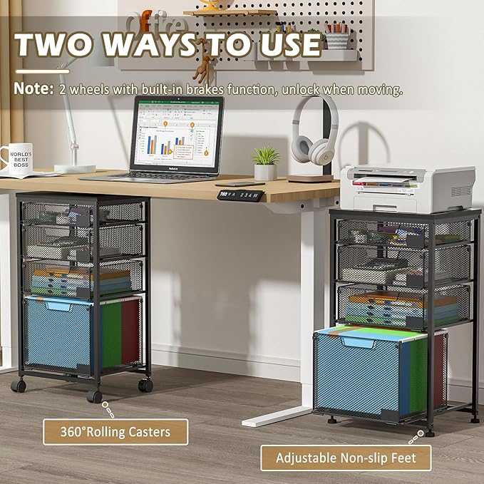 Rolling Storage Cart with Drawers, Utility Cart with Wooden Tabletop and Lockable Wheels Multifunctional Storage Organizer Craft Cart for Classroom, Bedroom, Bathroom, Office, Black