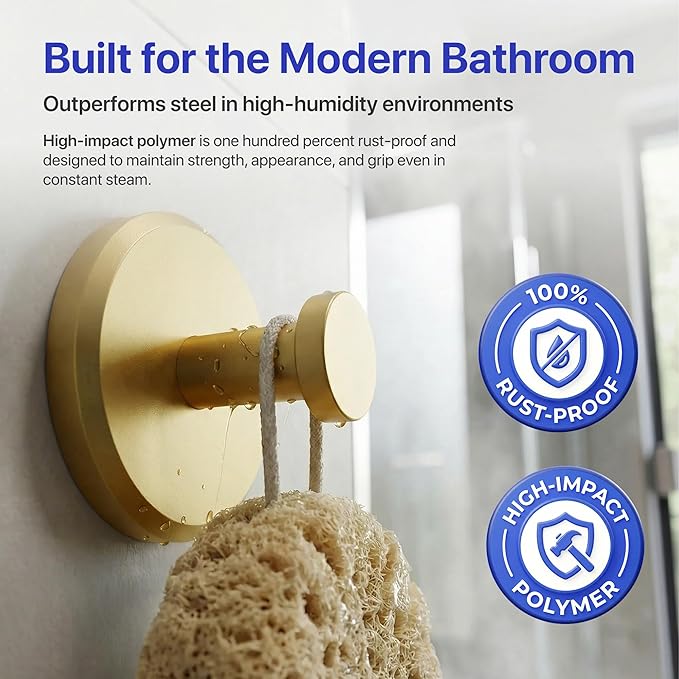 HOME SO Suction Cup Hooks for Shower & Bathroom Towel Holder 4-Pack – Suction Cups Hooks for Hanging Towels, Robes, & Coats - Tiles, Glass Door or Mirror – Shower Hooks & Towel Hooks Organizer - Gold