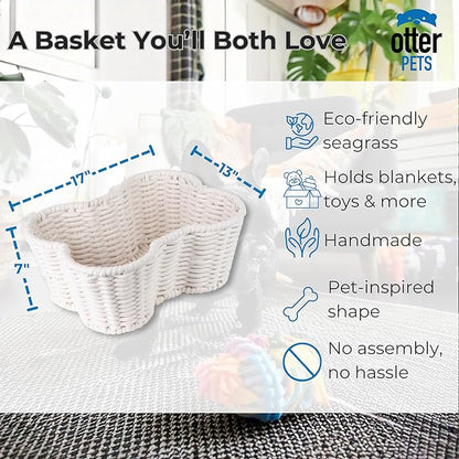 Dog Toy Basket, Handmade Dog Toy Bin, Bone Shaped Pet Organizer, Cat Storage Box (Cotton Rope, 17x13in)