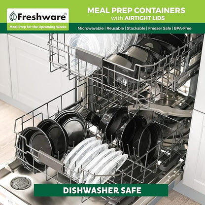 Freshware Meal Prep Containers with lids [150 Pack] Food Storage Containers, Bento Box, BPA-Free, Stackable, Microwave, Dishwasher, Freezer Safe, 32 Oz, Black