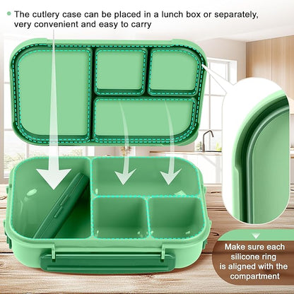 Lunch Box Kids,Bento Box Adult,Leakproof Lunch Containers for Adults/Kids/Toddler,1200ML-4 Compartments bento Lunch box with Utensil,Microwave & Dishwasher & Freezer Safe (Cyan)