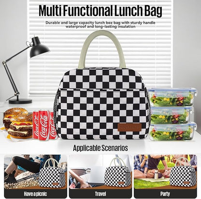 Lunch Bag Women/Men Lunch Box Women/Men (Black+White Checkerboard)