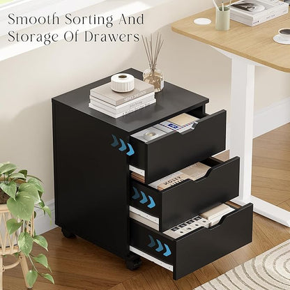Farini 3-Drawer Under Desk Wooden File Storage Cabinet with Lockable Caster for Home Office,Black,Fully Assembly