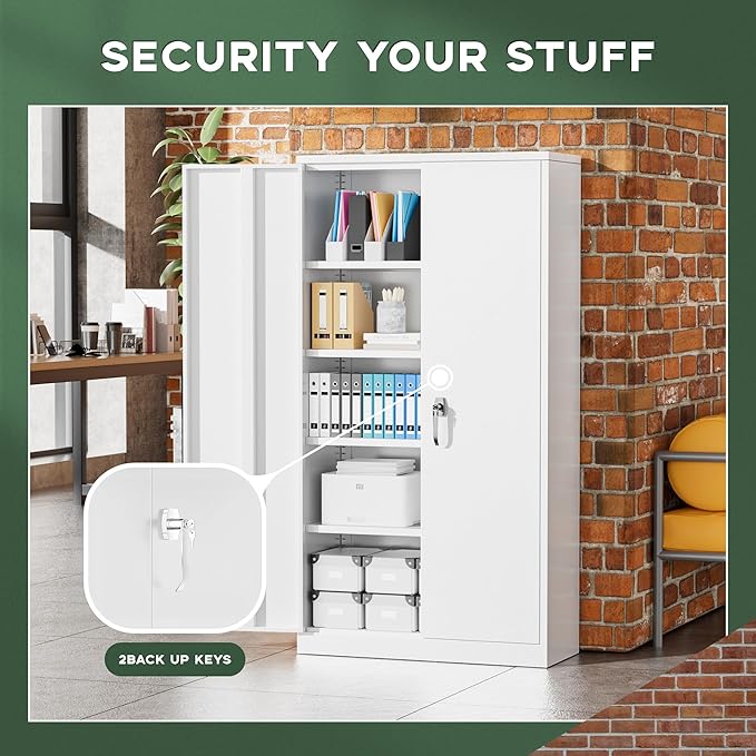 Greenvelly Metal Garage Storage Cabinet with Doors and Adjustable Shelves,72" Steel Lockable File Cabinet for Home Office,Garage,School(White,36" W x 18" D)