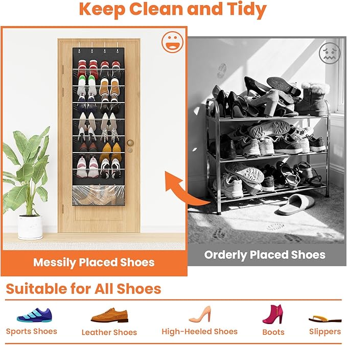 8-Tier Over The Door Organizer, Space Saving Hanging Shoes Organizer and Storage Unit, Organizer for Closet, Bedroom, Entryway, Black