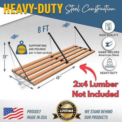 Koova Universal Garage Shelving Kit - Heavy-Duty, Easy Install, Customizable, 600 lbs. Support, Made in USA, Maximize Storage, Reclaim Floor Space