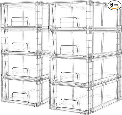 Vtopmart 8 Pack Stackable Storage Drawers,Clear Acrylic Drawer Organizers with Handles, Easily Assemble Containers for Fridge, Bathroom,Kitchen Undersink,Cabinet,Pantry Organization and Storage