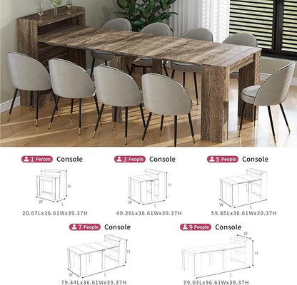 Transformer Folding Console Table for 2-9 People, Extendable Dining Table, Space Saving Dining Room Table for Apartments & Homes, Grey