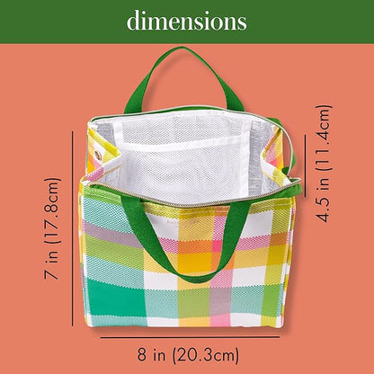 kate spade new york Portable Soft Cooler Lunch Bag, Thermal Tote with Insulated Interior Lining and Storage Pocket, Lunch Tote for Women, Spring Plaid