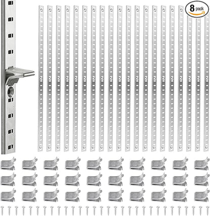 20 Sets 17 Inch Steel Pilaster Shelf Brackets, Adjustable Mortise Mount Rails with Shelf Support Clips and Screws for Wall Shelving, Cabinet, Closet Organization