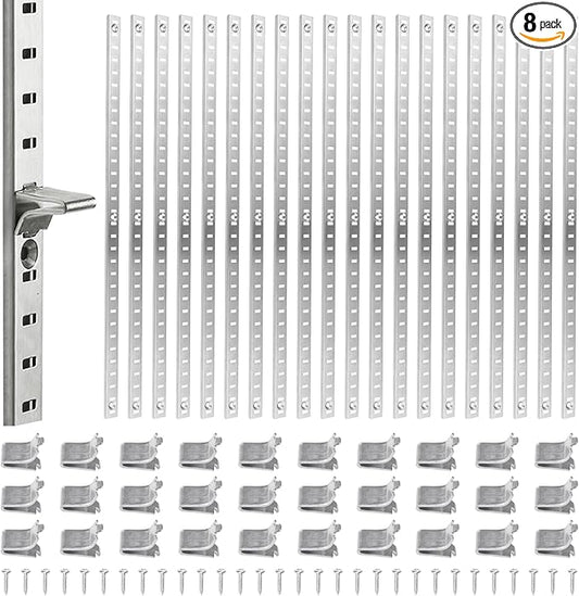 20 Sets 17 Inch Steel Pilaster Shelf Brackets, Adjustable Mortise Mount Rails with Shelf Support Clips and Screws for Wall Shelving, Cabinet, Closet Organization