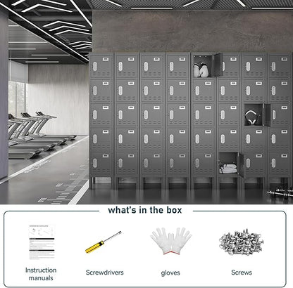 Metal Lockers - 66" Height Steel Lockers for Employees with 5 Door Storage Locker with Card Slot for Employees Gym School Home Office Garage - Assembly Required