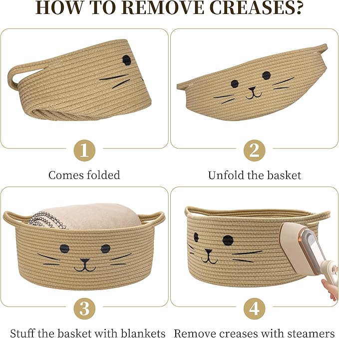 Large Cat Toy Basket - Baskets for Gifts Empty for Baby Shower Baby Baskets for Nursery Cute Woven Rope Storage Basket for Home Decor, Dog Toy Basket Jute Easter basket, 13" D x 6" H