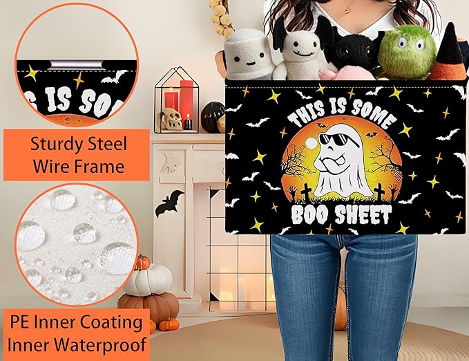Large Halloween Themed Candy Gift Boo Basket for Kids Baby Personalized Adults Storage Bin Fall Decor(Sunglasses Spooky)