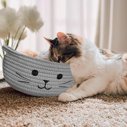 9.8" x 4" Small Cat Toy Basket - Gift Baskets Empty for Baby Shower Baby Baskets for Nursery Cute Woven Rope Storage Basket for Home Decor, Cat Pet toy box, Grey Easter basket