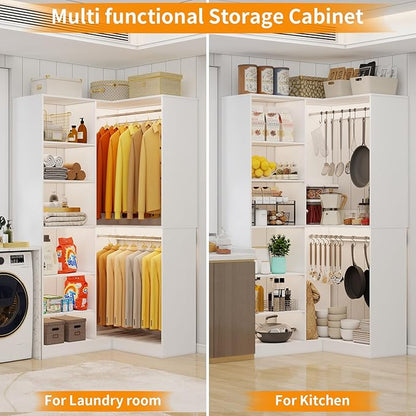 Corner Closet System with 6 Shelves, Custom 39.4"-78.8" Closet Organizer System with 3Hanging Rods, Walk in Corner Closet Organizers and Storage System, Freestanding Closet Storage System Corner,White