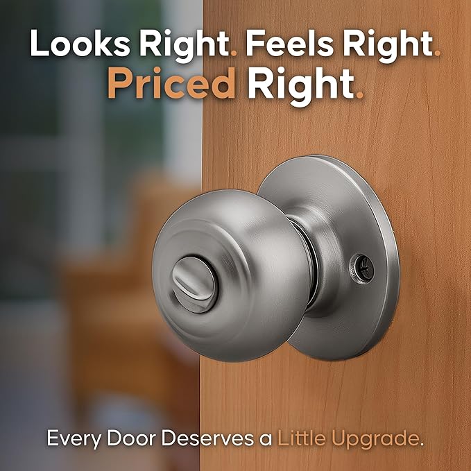 Copper Creek Colonial Privacy Interior Door Knob – ANSI Grade-3 Certified, Modern Heavy Duty Handle, Easy Install and Reversible for Bedroom, Bathroom and Closets – Satin Stainless (1 Pack)