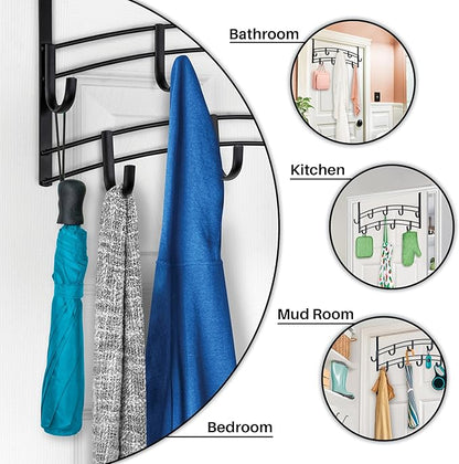LYNK Professional® Home™ Over The Door Hooks - 9 Hook Over The Door Hanger - Over Door Coat Rack - Hanging Towels or Clothes - Bathroom, Bedroom or Laundry Room - Lifetime Ltd. Warranty – Black