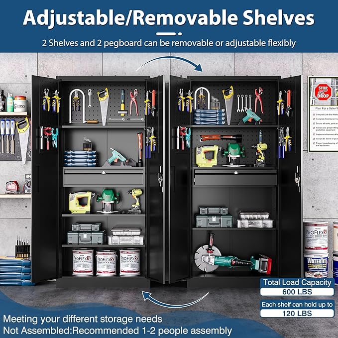 Metal Garage Storage Cabinet with Lock, Tool Cabinet Steel Locking Cabinets File Cabinet with Doors and Shelves,71" Tall Cabinet Lockable Heavy Duty Garage Cabinets and Storage System for Office