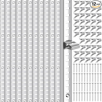 12 Pcs 36 Inch Metal Mortise Mount Pilaster Shelf Brackets and 72 Pcs Shelf Clips for Wall Shelving System Closet Organization Storage