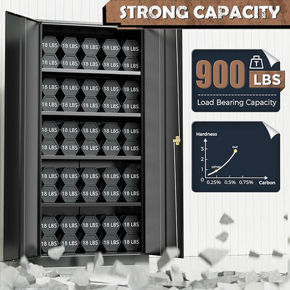 INTERGREAT Metal Storage Cabinet, 72” Storage Cabinet with 2 Doors and 4 Adjustable Shelves for Office, Home, Garage, Pantry (Assembly Required, 18”D, Black)