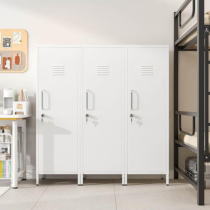 47" Metal Storage Locker, Lockable Employees Metal Locker with Door and Adjustable Shelves, Steel Locker for Home, School, Office, Gym (White)
