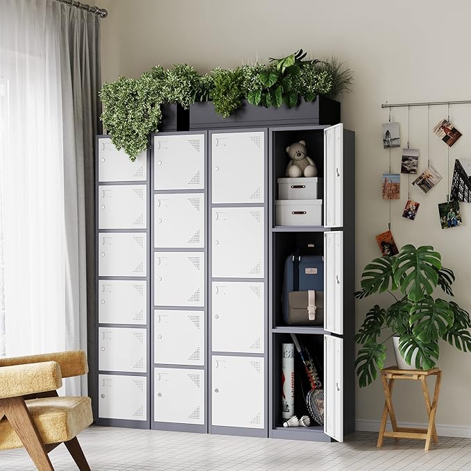 Letaya Metal Lockers for Employees,71" Steel Storage Cabinet with 4 Door Lockable for Office Staff,Home Sundries,Gym,School (Gray&White)