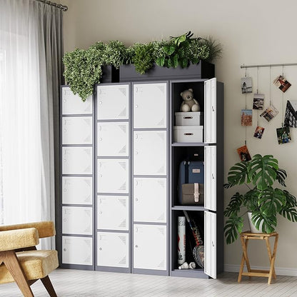 Letaya Metal Lockers for Employees,71" Steel Storage Cabinet with 4 Door Lockable for Office Staff,Home Sundries,Gym,School (Gray&White)