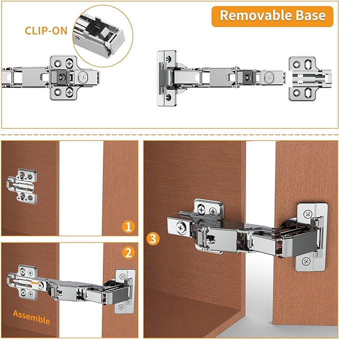 Chibery 2 Pack 165 Degree Frameless Lazy Susan Hinge, Clip ON Plate for Easy Installation, Soft Close Multi-Pivot Concealed Hardware for Corner Kitchen Cabinet, Cupboard Folded, Folden Door, Closets