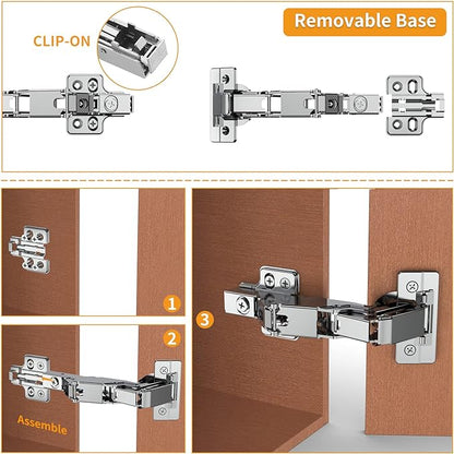 Chibery 2 Pack 165 Degree Frameless Lazy Susan Hinge, Clip ON Plate for Easy Installation, Soft Close Multi-Pivot Concealed Hardware for Corner Kitchen Cabinet, Cupboard Folded, Folden Door, Closets