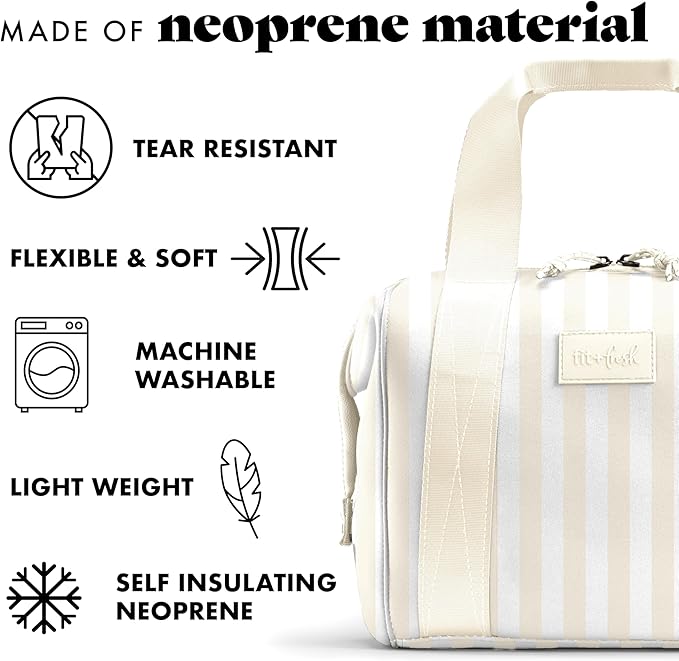 Fit & Fresh Neoprene Lunch Bag For Women, Insulated Womens Lunch Bag For Work, Tear & Stain Resistant Large Lunch Box For Women With Containers and Ice, Machine Washable Remi Bag, Ivory Stripe
