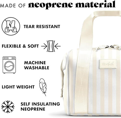 Fit & Fresh Neoprene Lunch Bag For Women, Insulated Womens Lunch Bag For Work, Tear & Stain Resistant Large Lunch Box For Women With Containers and Ice, Machine Washable Remi Bag, Ivory Stripe