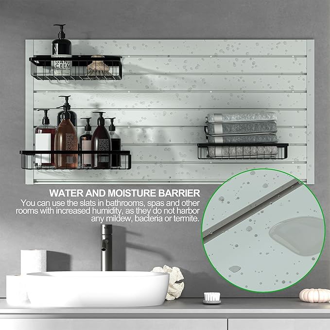 RELIANCER PVC Slat Wall Panels,4ft by 2ft (8 sqft) Garage Wall Organizer Storage System,Interlocking Slatwall Paneling Sheets,Workshop Slatwall Shelves Tools Organization,Wall Mounted Storage Rack