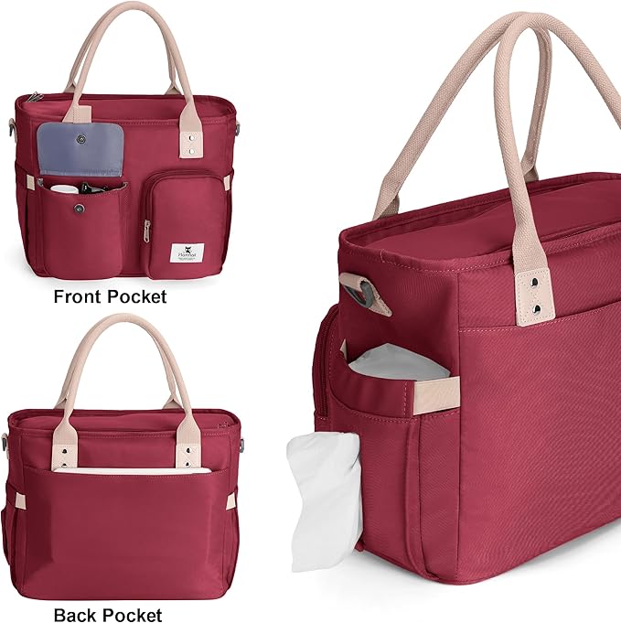 Hafmall Large Insulated Lunch Bag for Adults, Wide Opening Insulated Bag with Shoulder Strap,Loncheras para Mujer, Reusable Adult Lunch Tote Bag For Work, Picnic(Red)