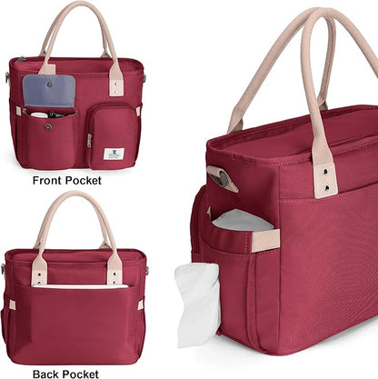 Hafmall Large Insulated Lunch Bag for Adults, Wide Opening Insulated Bag with Shoulder Strap,Loncheras para Mujer, Reusable Adult Lunch Tote Bag For Work, Picnic(Red)