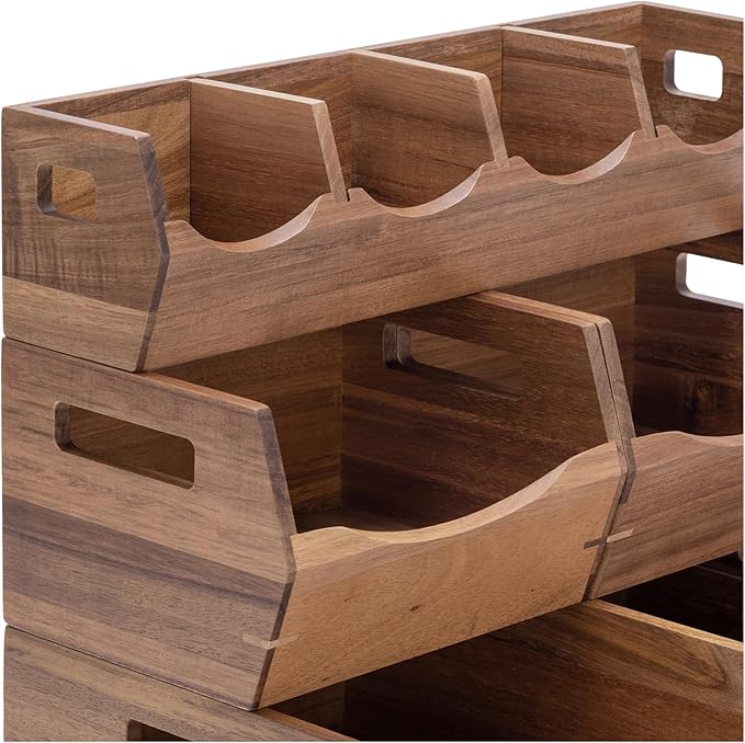 Seville Classics Acacia Wood Premium Organizer Storage Bins for Kitchen Silverware, Pantry, Closet, Office Desk, Pens, Utensils, Makeup, K Cup, Acacia, Stackable Bin Set (4 Piece)
