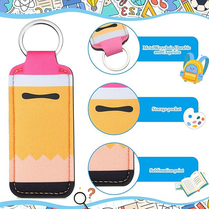 12 Pcs Lipstick Holder Keychain Bulk Cute Pocket Lip Balm Holder Keychain Backpack Purse Accessories for Women Lip Gloss Sleeve Pouch, 6 Style (Back to School)