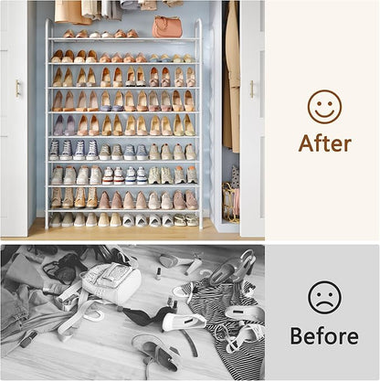 Hoctieon 8 Tier Shoe Rack for Closet, Durable Mesh Style Shoe Rack, Entryway Shoe Shelf, Shoe Storage Organizer for Hallway, Bedroom, Living Room, Wardrobe, White