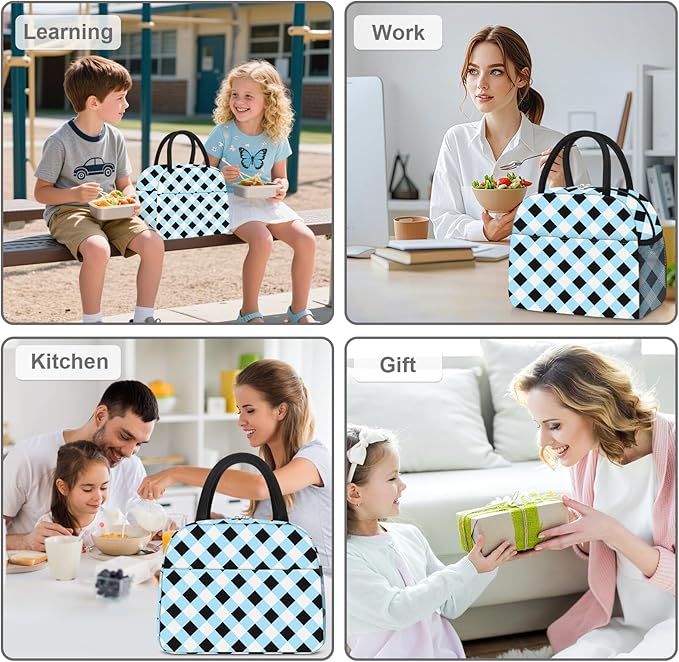 Lunch Bag Lunch Box for Women Adult Men Insulated Quilted Reusable Large Lunch Tote Bag Leakproof Simple Cooler Bag for Work Office Picnic Beach or Travel
