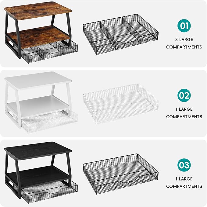 2-Tier Printer Stand with Storage, Desktop Organizer with Drawers for Printer Paper, Desk Shelf for Office and Home Printer Tables for 3D Printers‌ White