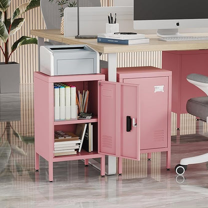 24.4" H Metal Locker Storage Cabinet with Adjustable Shelf, 1 Door Small Storage Cabinet with Adjustable Leveling Foot for Home,Office, Kids Locker,Assembly Required,Pink