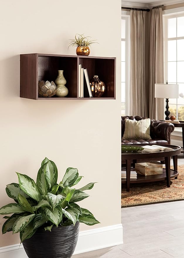 ClosetMaid Cubeicals 2-Cube Storage Shelf Organizer - Stackable or Wall-Mountable, Easy Assembly, Dark Cherry Finish