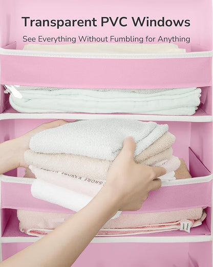 ULG Over The Door Organizer with 6 Large Pockets 12 Side Pockets, 50lbs Weight Capacity Door Hanging Storage Organizer for Bedroom, Bathroom, Pantry, Nursery Storage, Pink